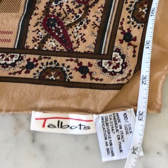 TALBOTS Italian Silk Brown Paisley Plaid Scarf 33" Square - Picture 16 of 17